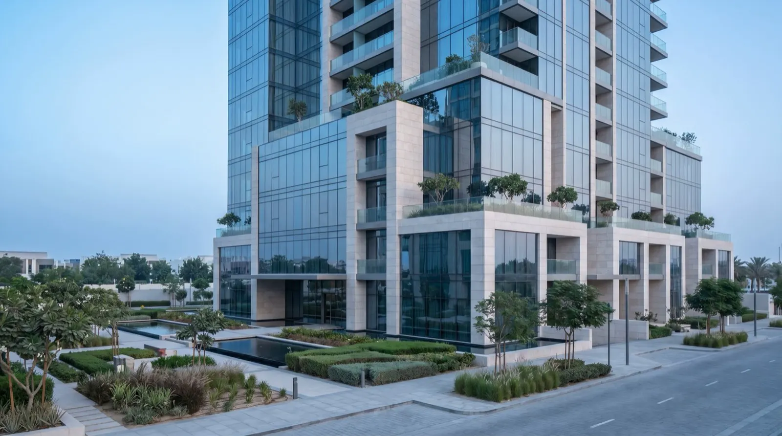 Modern Dubai residential apartment building exterior